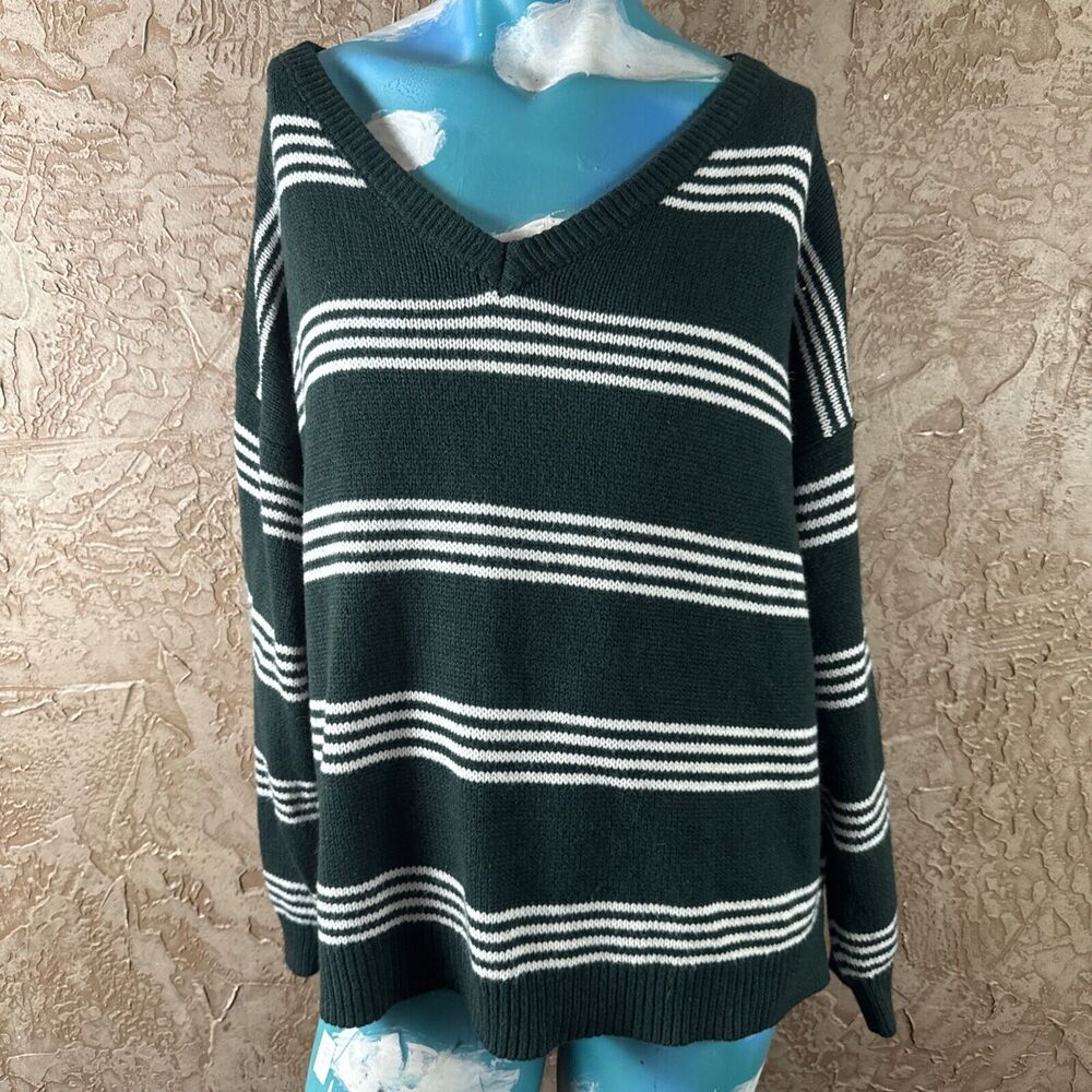 LuLaRoe Women’s Green Striped Pullover Sweater XL 100% Acrylic Lightweight Knit